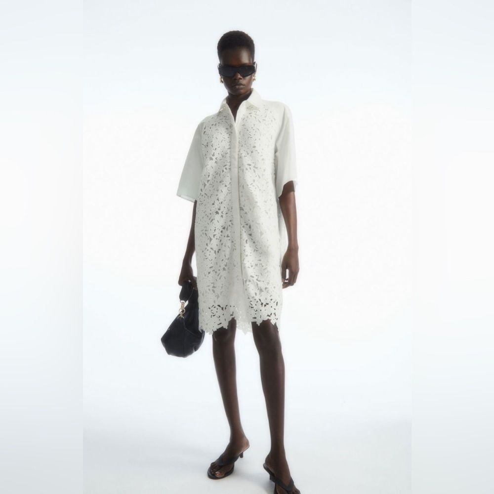 COS Broderie Anglaise White Shirt Dress Sz-4